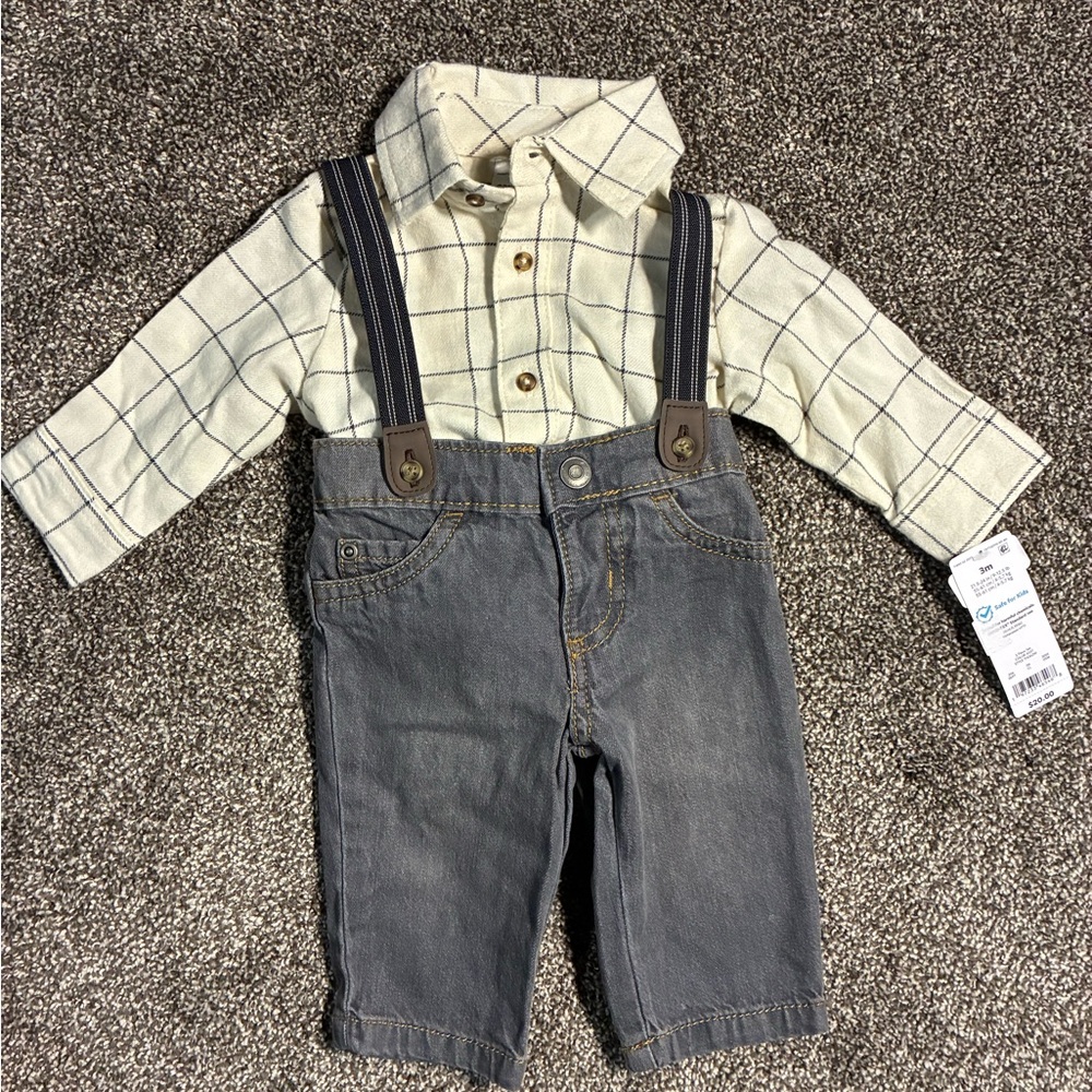 Carter's Checkered Shirt and Charcoal Overalls Set